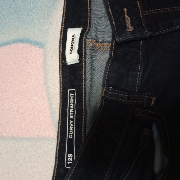 Sonoma Dark Blue Curvy Straight Jeans Up cycle,Hand Painted - Picture 2 of 2